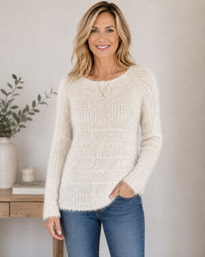 Gibson Latimer Ivory Gold Metallic Fleck Fuzzy Eyelash Knit Long Sleeve Soft M